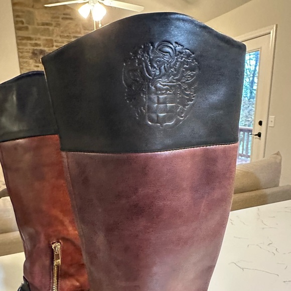 Vince Camuto Leather Riding Boots Two Tine Black Cherry Sz 9B/39 - Picture 8 of 12